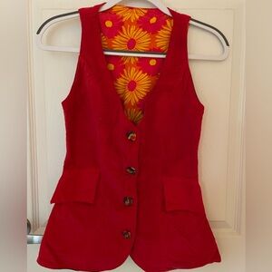 Red Sleeveless Button-Up Women's Top